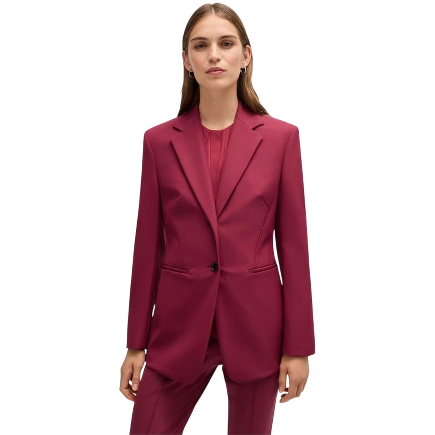 Dark Red - Side - Boss Womens-Ladies Lapel Collar Blazer