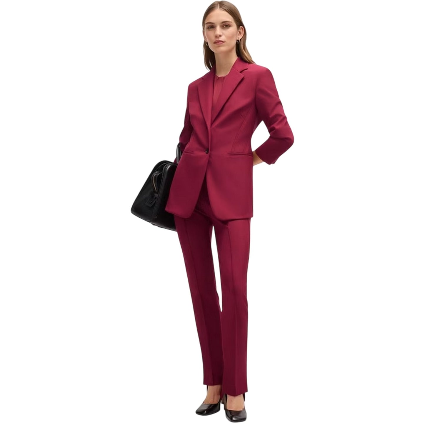 Dark Red - Lifestyle - Boss Womens-Ladies Lapel Collar Blazer