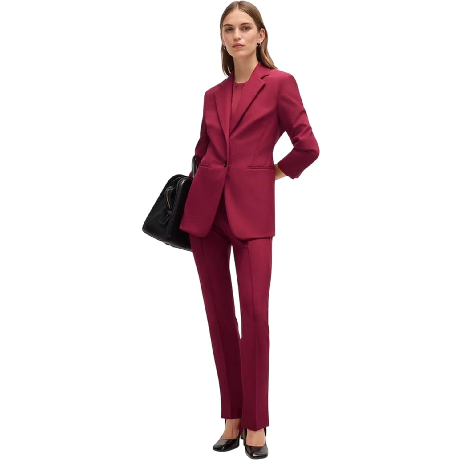 Dark Red - Lifestyle - Boss Womens-Ladies Lapel Collar Blazer