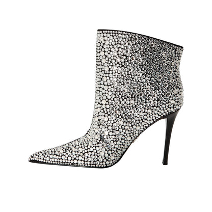 Silver - Back - Steve Madden Womens-Ladies Sentinel Rhinestone Metallic High Stiletto Heel Ankle Boots