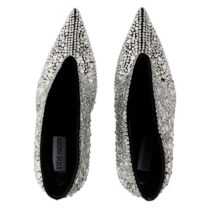 Silver - Side - Steve Madden Womens-Ladies Sentinel Rhinestone Metallic High Stiletto Heel Ankle Boots