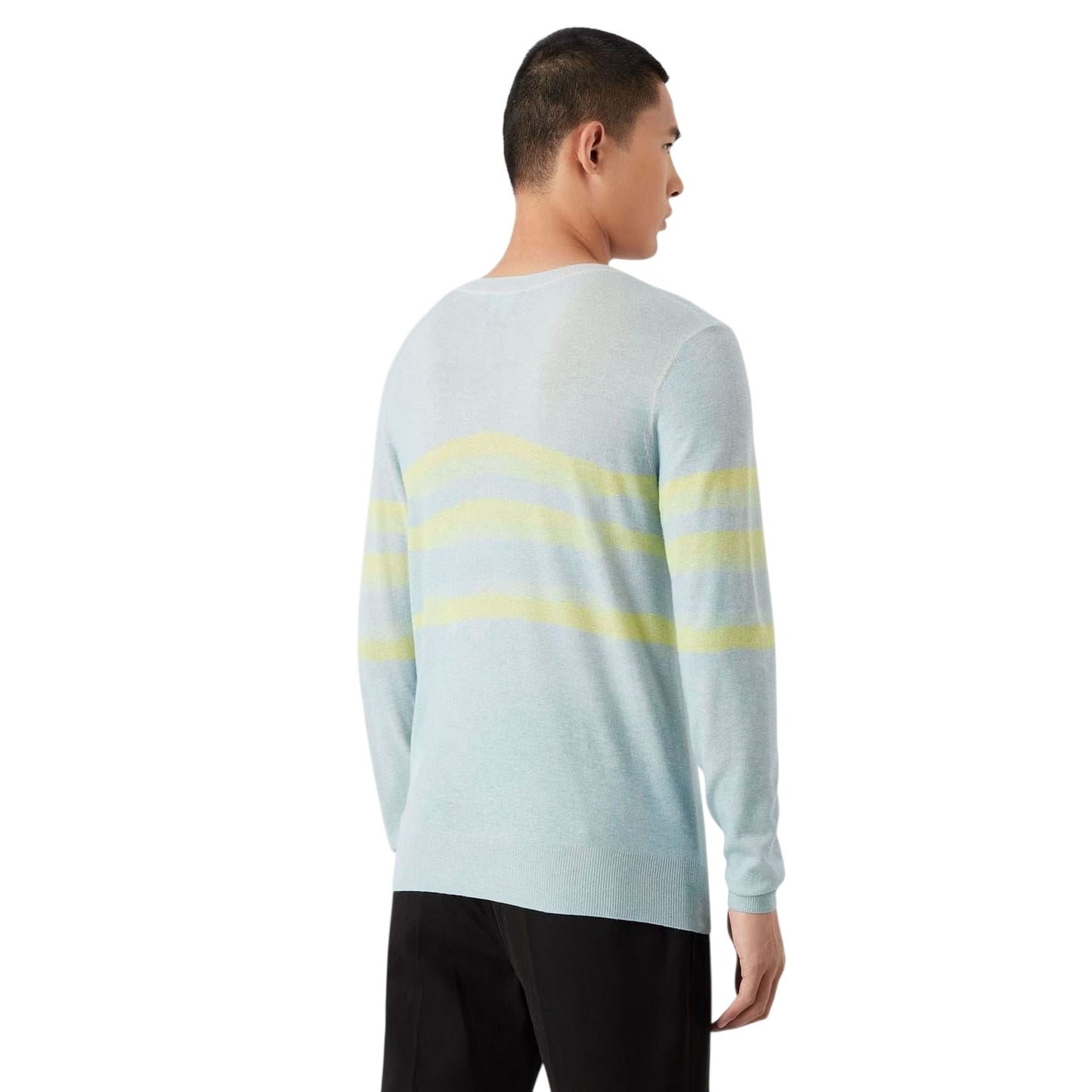 Light Blue-Yellow - Back - Emporio Armani EA7 Mens Striped Long-Sleeved Sweatshirt