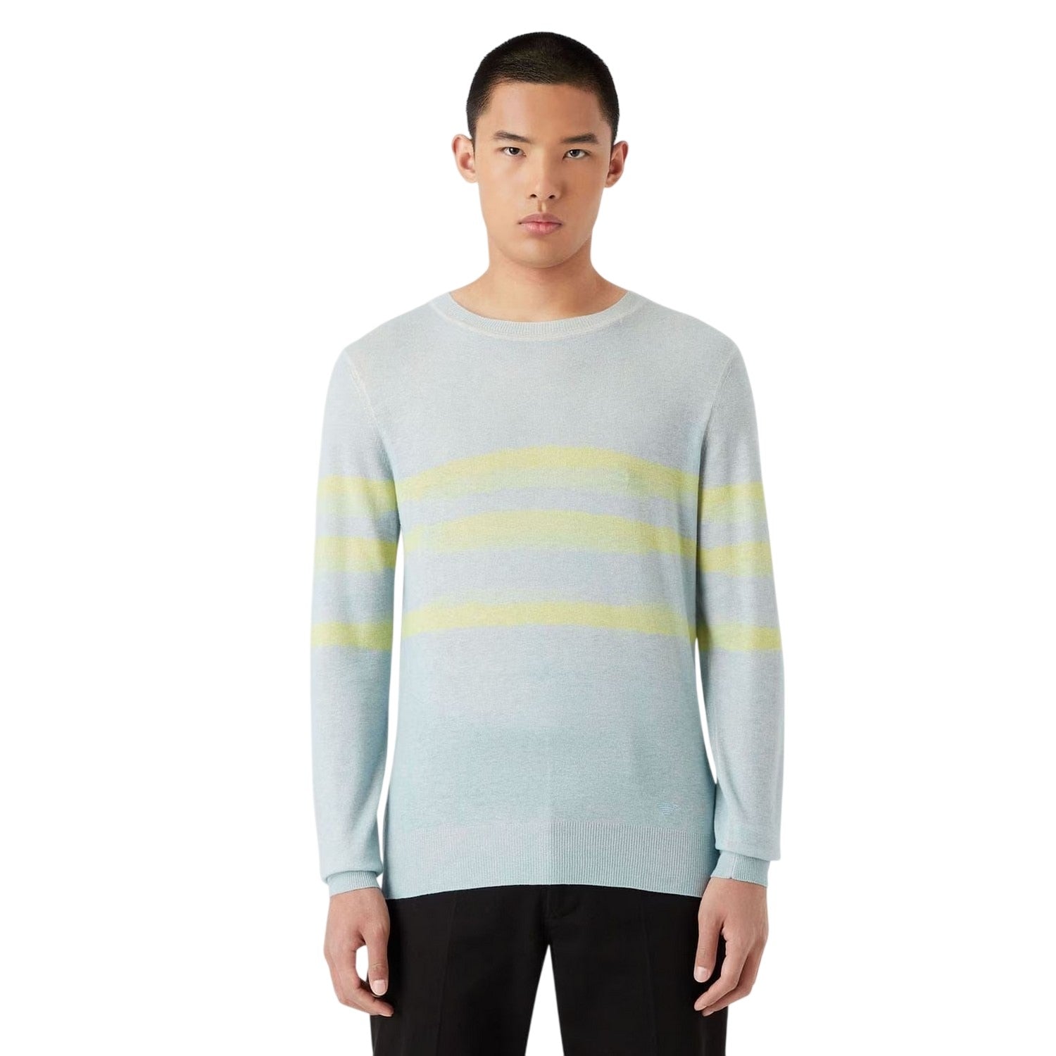 Light Blue-Yellow - Side - Emporio Armani EA7 Mens Striped Long-Sleeved Sweatshirt