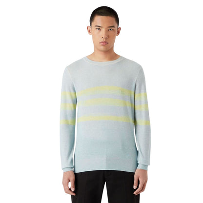 Light Blue-Yellow - Side - Emporio Armani EA7 Mens Striped Long-Sleeved Sweatshirt