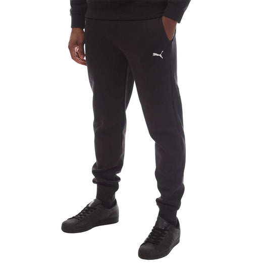 Black - Front - Puma Mens Logo Cuffed Ankle Jogging Bottoms