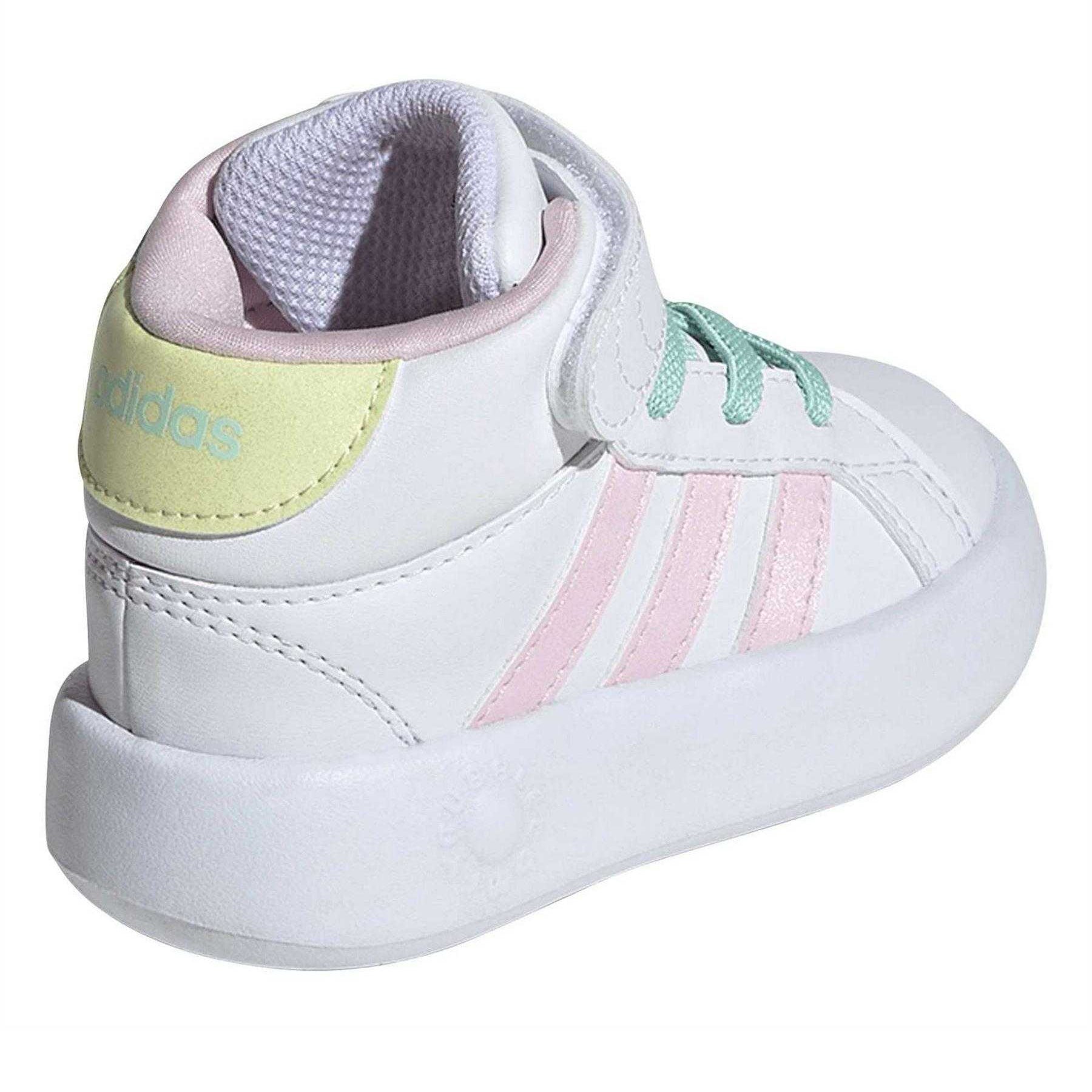 White - Back - Adidas Childrens-Kids Grand Court Mid Calf Trainers