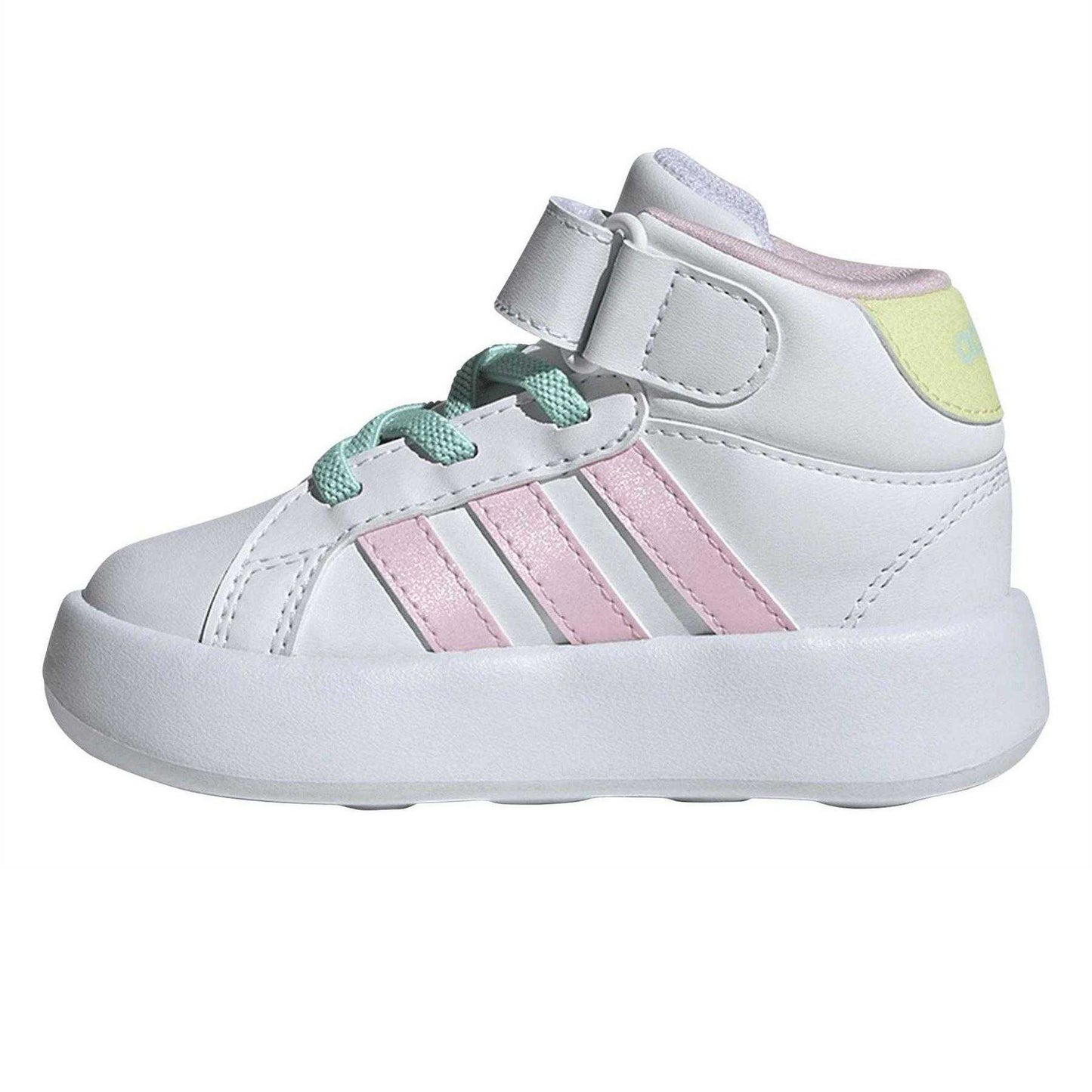 White - Side - Adidas Childrens-Kids Grand Court Mid Calf Trainers
