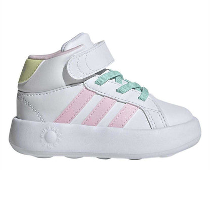 White - Front - Adidas Childrens-Kids Grand Court Mid Calf Trainers