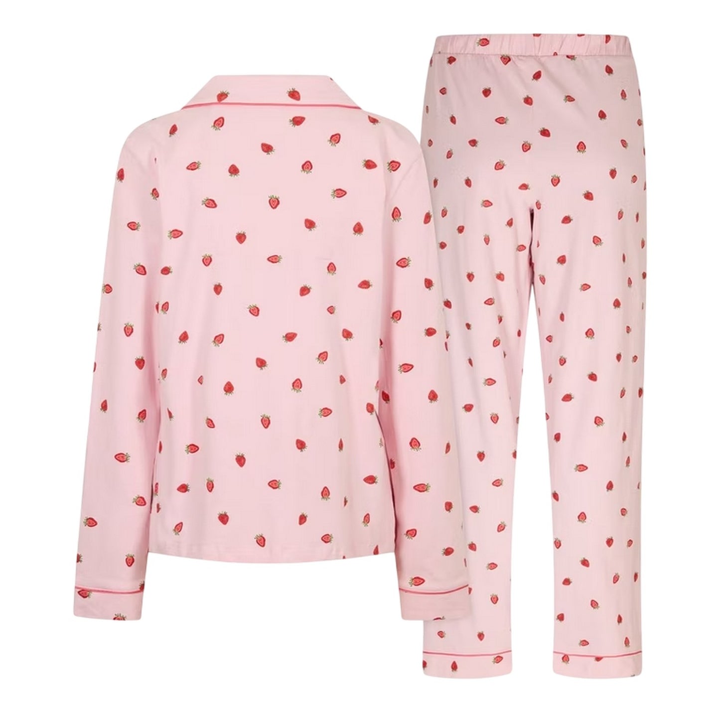 Pink-Red - Back - Chelsea Peers Womens-Ladies Strawberry Long Pyjama Set