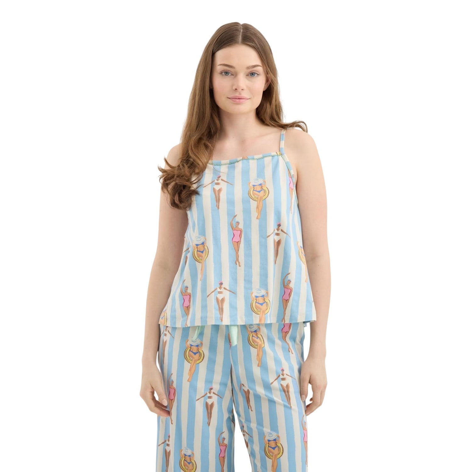 Blue - Side - Chelsea Peers Womens-Ladies Striped Capri Pyjama Set