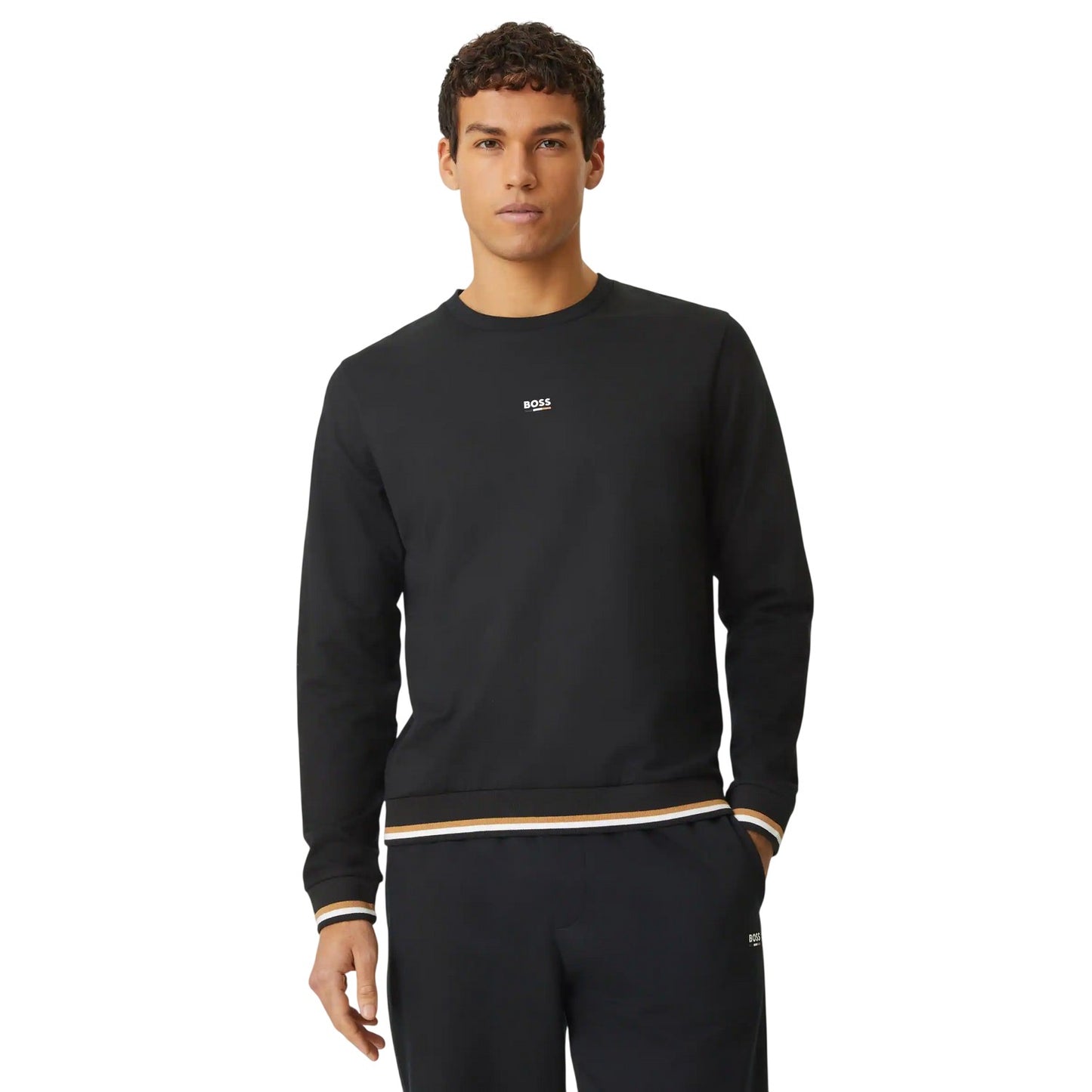 Dark Blue - Side - Boss Mens Logo Crew Neck Sweatshirt