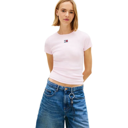 Pearl Pink - Side - Tommy Jeans Womens-Ladies Small Logo T-Shirt