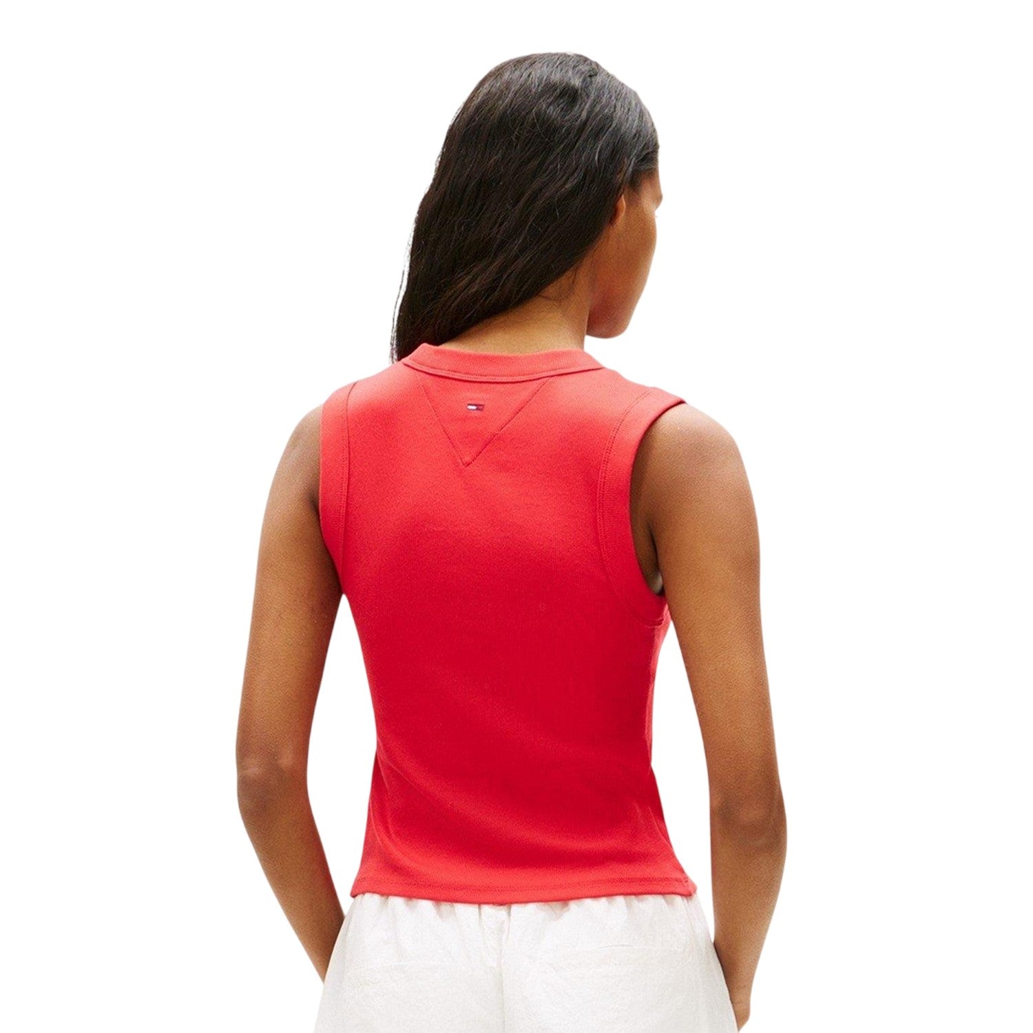 Red Alert - Back - Tommy Jeans Womens-Ladies Ribbed Vest Top