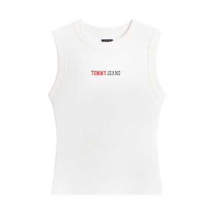Ecru - Front - Tommy Jeans Womens-Ladies Ribbed Vest Top