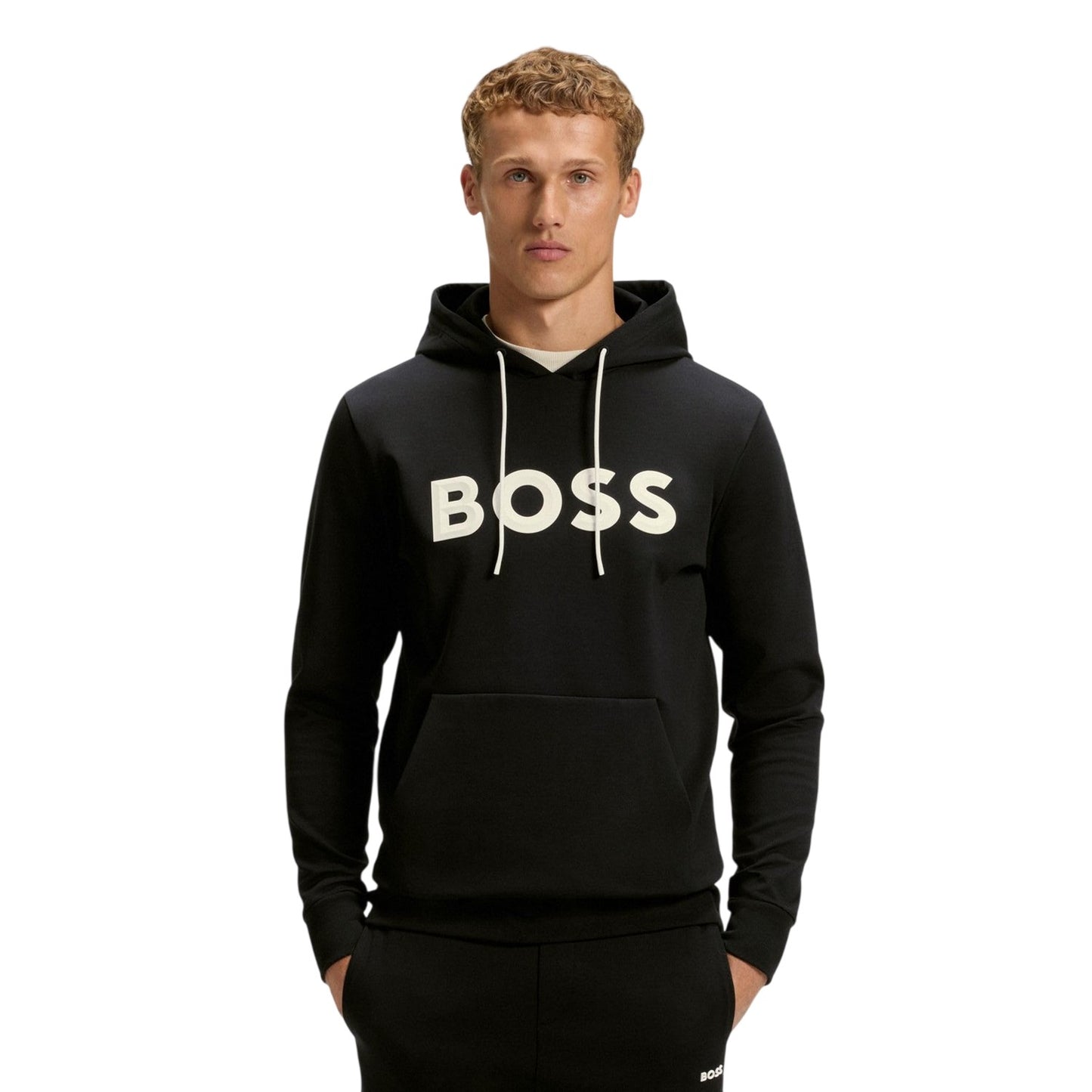 Black - Side - Hugo Mens Raised Logo Hoodie