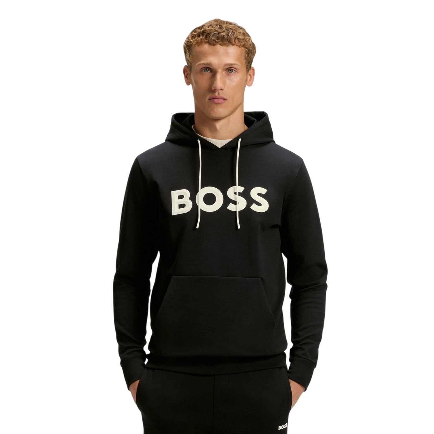 Black - Side - Hugo Mens Raised Logo Hoodie