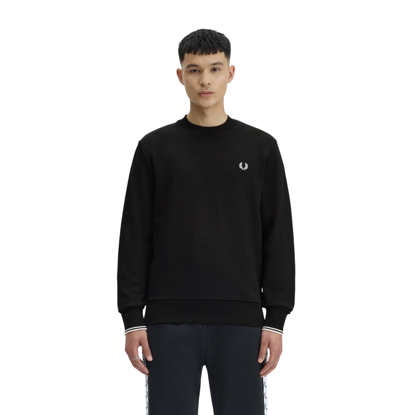 Black - Side - Fred Perry Mens Embroidered Logo Sweatshirt