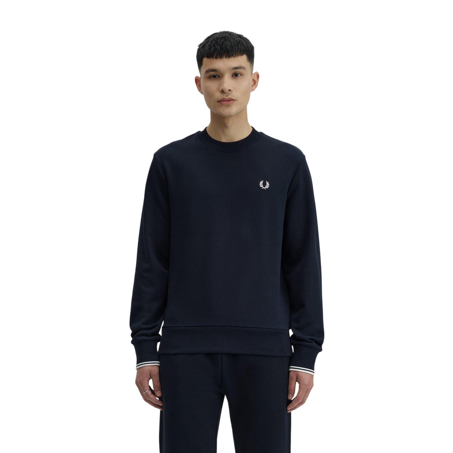 Navy - Side - Fred Perry Mens Embroidered Logo Sweatshirt