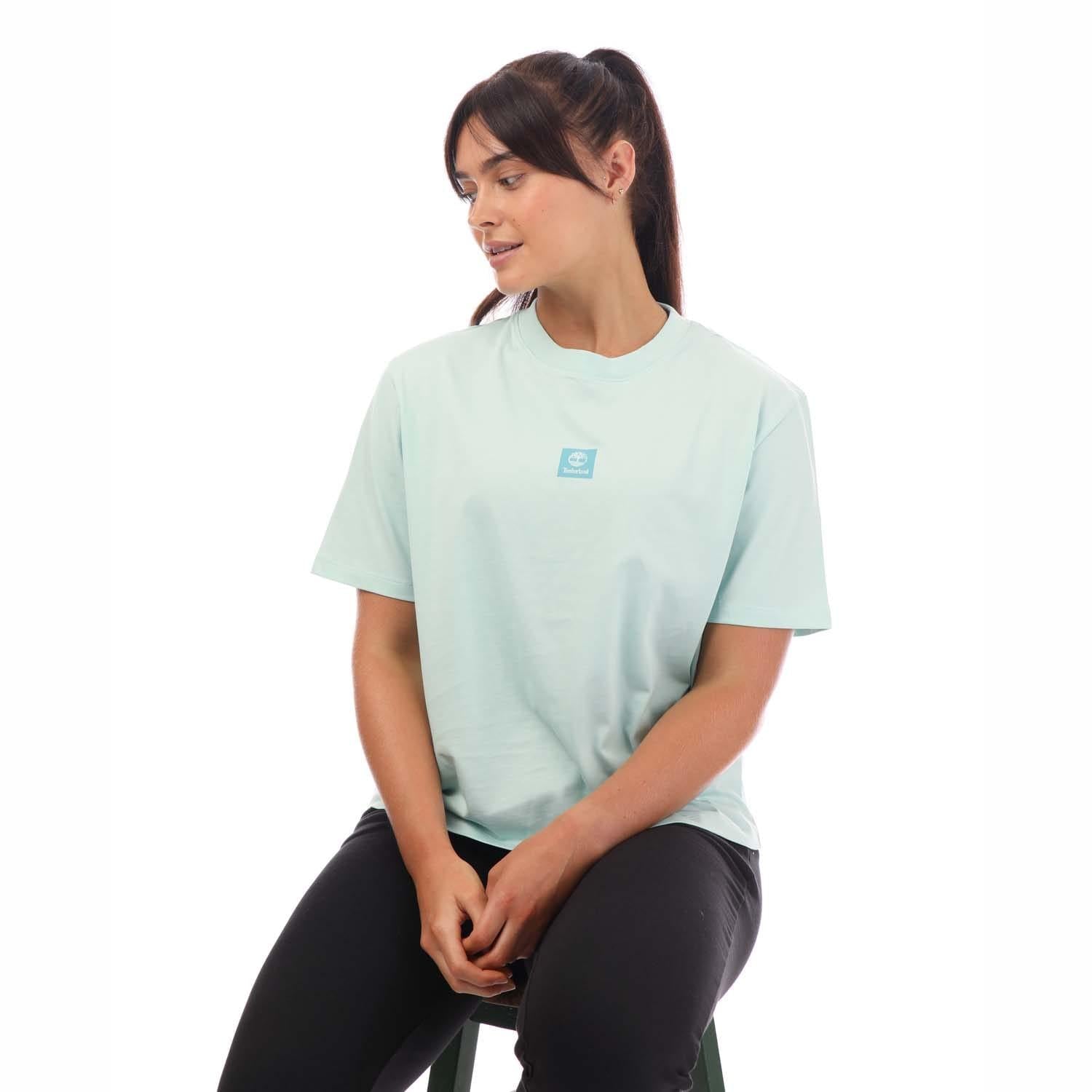 Light Blue - Pack Shot - Timberland Womens-Ladies Stack Logo T-Shirt