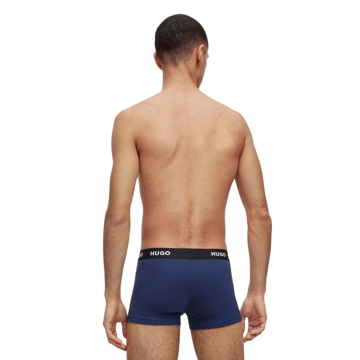 Navy - Back - Hugo Mens Plain Boxer Shorts (Pack of 3)