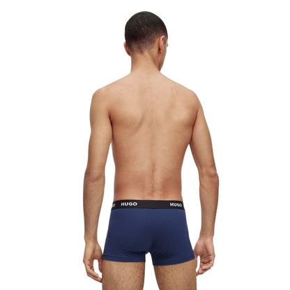 Navy - Back - Hugo Mens Plain Boxer Shorts (Pack of 3)