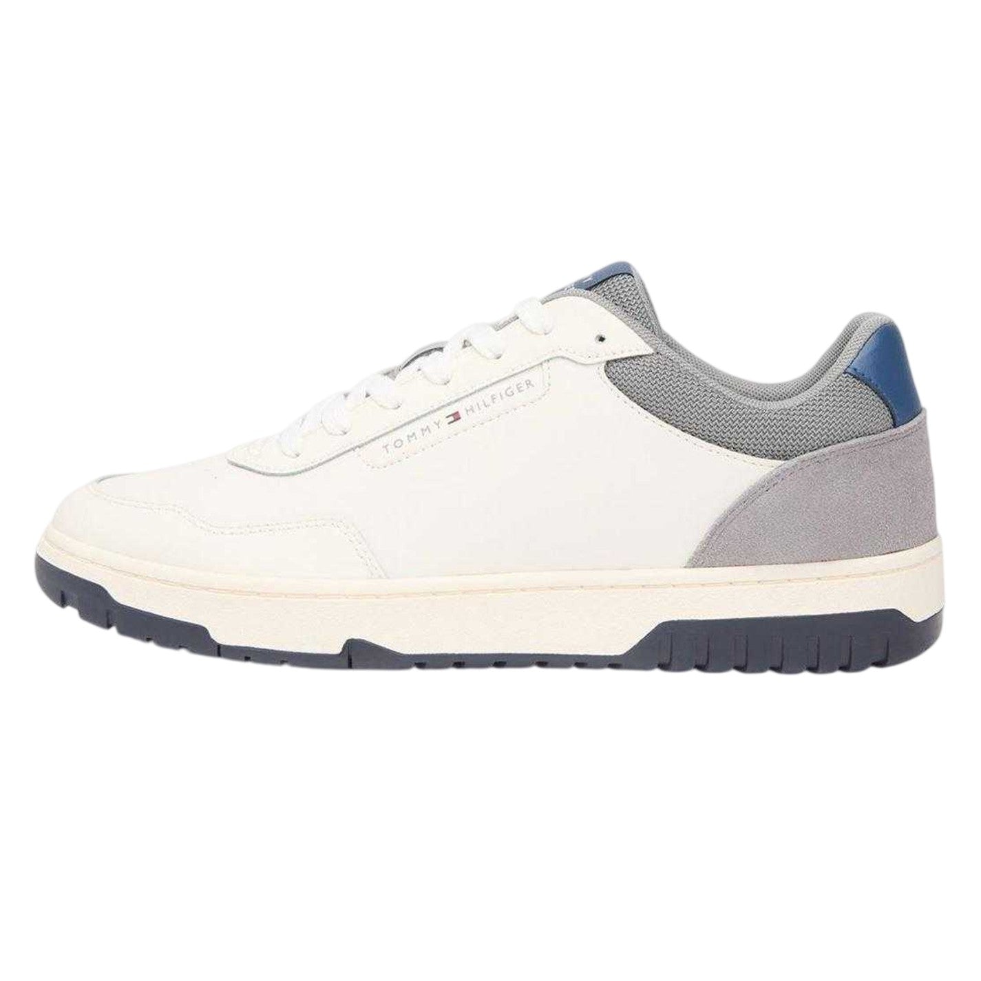 White-Grey - Back - Tommy Hilfiger Mens Leather Low Basketball Trainers