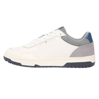 White-Grey - Back - Tommy Hilfiger Mens Leather Low Basketball Trainers
