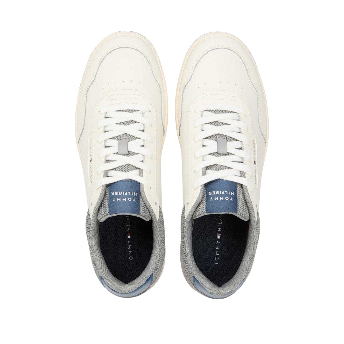 White-Grey - Side - Tommy Hilfiger Mens Leather Low Basketball Trainers