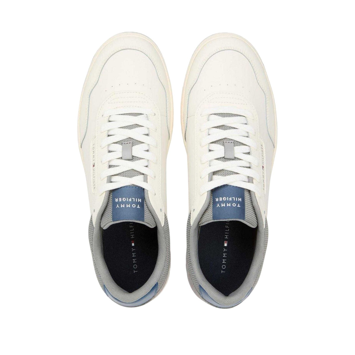 White-Grey - Side - Tommy Hilfiger Mens Leather Low Basketball Trainers