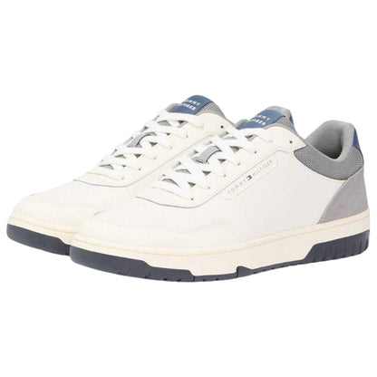 White-Grey - Lifestyle - Tommy Hilfiger Mens Leather Low Basketball Trainers