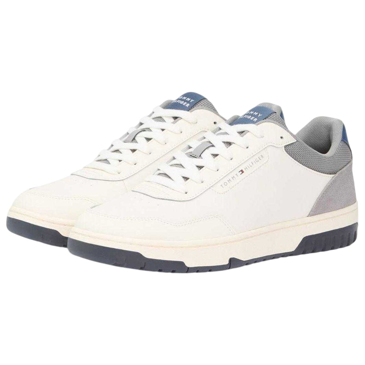 White-Grey - Lifestyle - Tommy Hilfiger Mens Leather Low Basketball Trainers