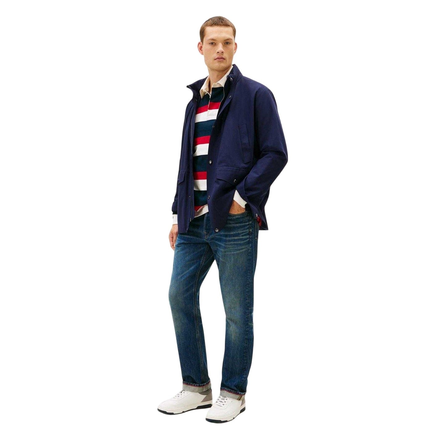 White-Grey - Pack Shot - Tommy Hilfiger Mens Leather Low Basketball Trainers