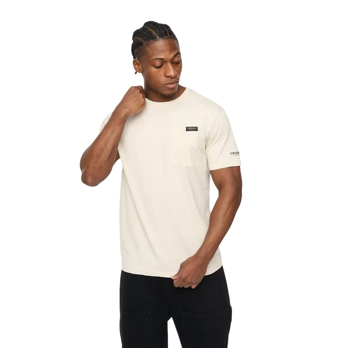 Light Stone - Side - Crosshatch Mens Preece Contrast Striped T-Shirt