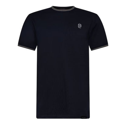 Navy - Front - Crosshatch Mens Preece Contrast Striped T-Shirt