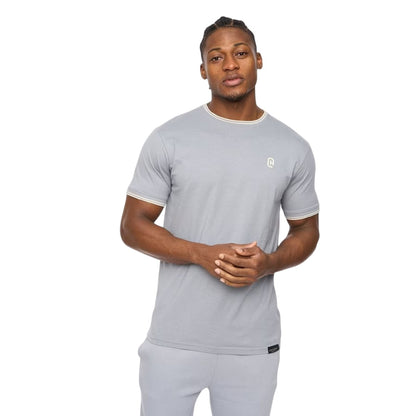 Steel Blue - Side - Crosshatch Mens Preece Contrast Striped T-Shirt