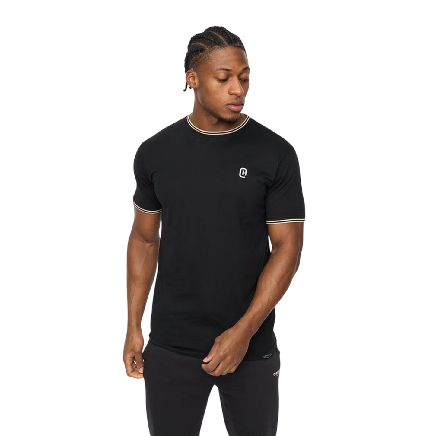 Black - Side - Crosshatch Mens Preece Contrast Striped T-Shirt