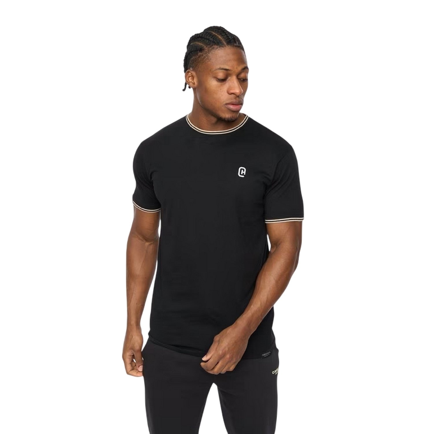 Black - Side - Crosshatch Mens Preece Contrast Striped T-Shirt