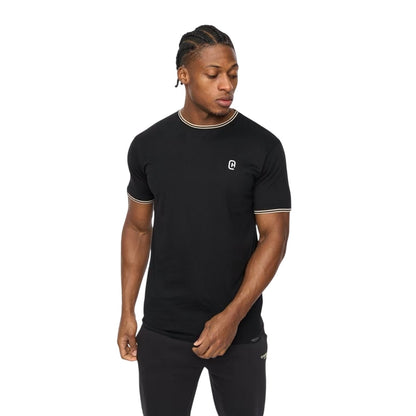 Black - Side - Crosshatch Mens Preece Contrast Striped T-Shirt