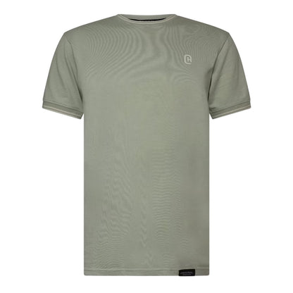 Light Olive - Front - Crosshatch Mens Preece Contrast Striped T-Shirt