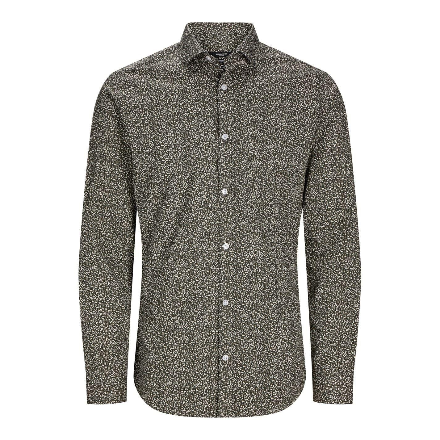 Peat - Front - Jack And Jones Mens Leaf Print Slim Long-Sleeved Shirt