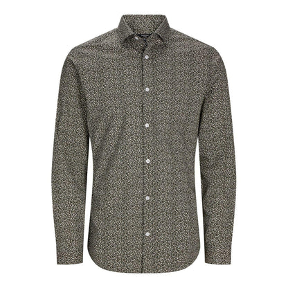Peat - Front - Jack And Jones Mens Leaf Print Slim Long-Sleeved Shirt