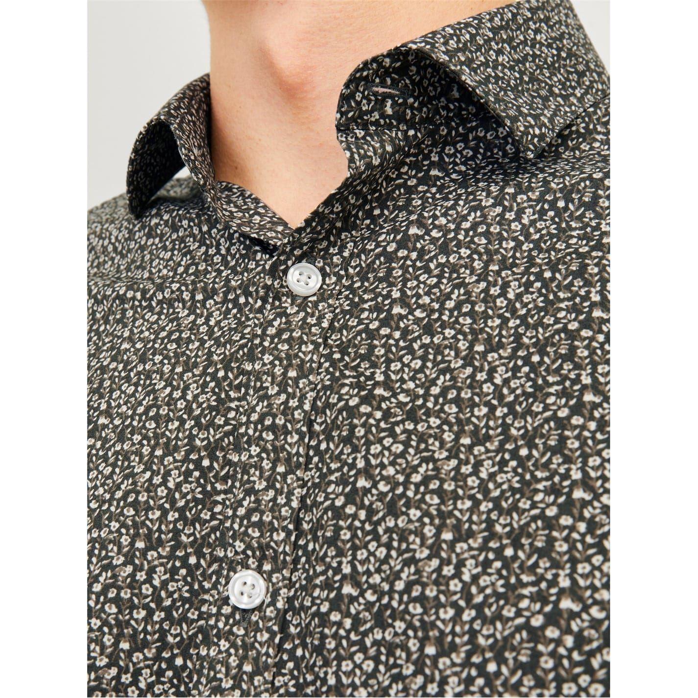 Peat - Back - Jack And Jones Mens Leaf Print Slim Long-Sleeved Shirt