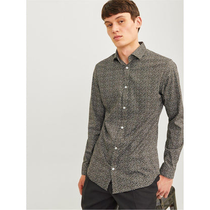 Peat - Side - Jack And Jones Mens Leaf Print Slim Long-Sleeved Shirt