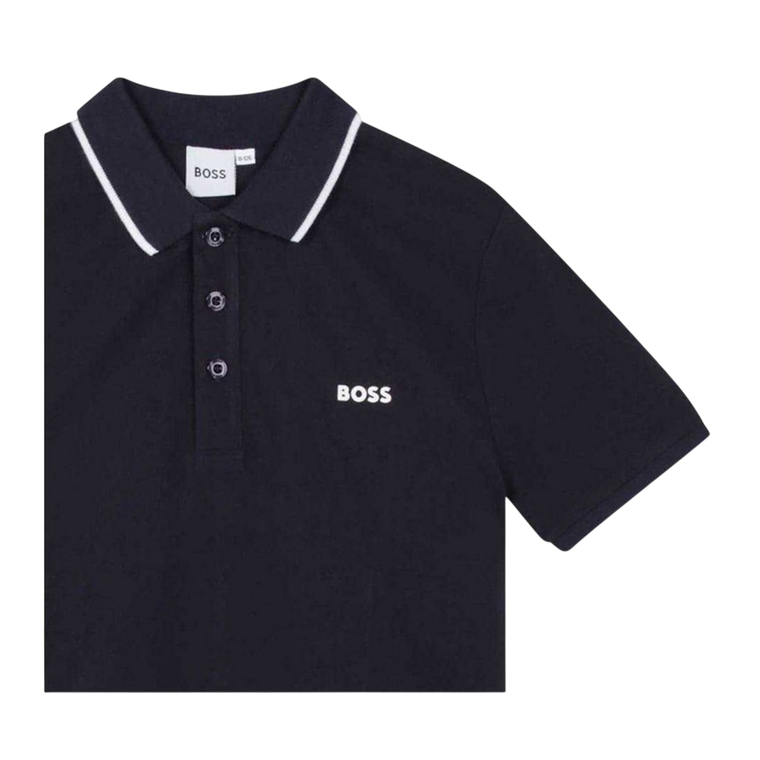 Navy Blue - Side - Boss Childrens-Kids Contrast Trim Polo Shirt