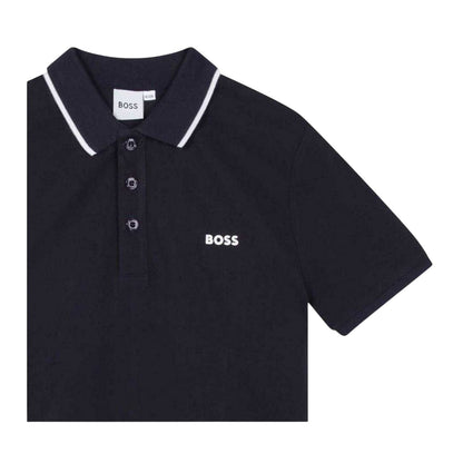 Navy Blue - Side - Boss Childrens-Kids Contrast Trim Polo Shirt