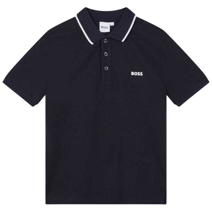 Navy Blue - Front - Boss Childrens-Kids Contrast Trim Polo Shirt