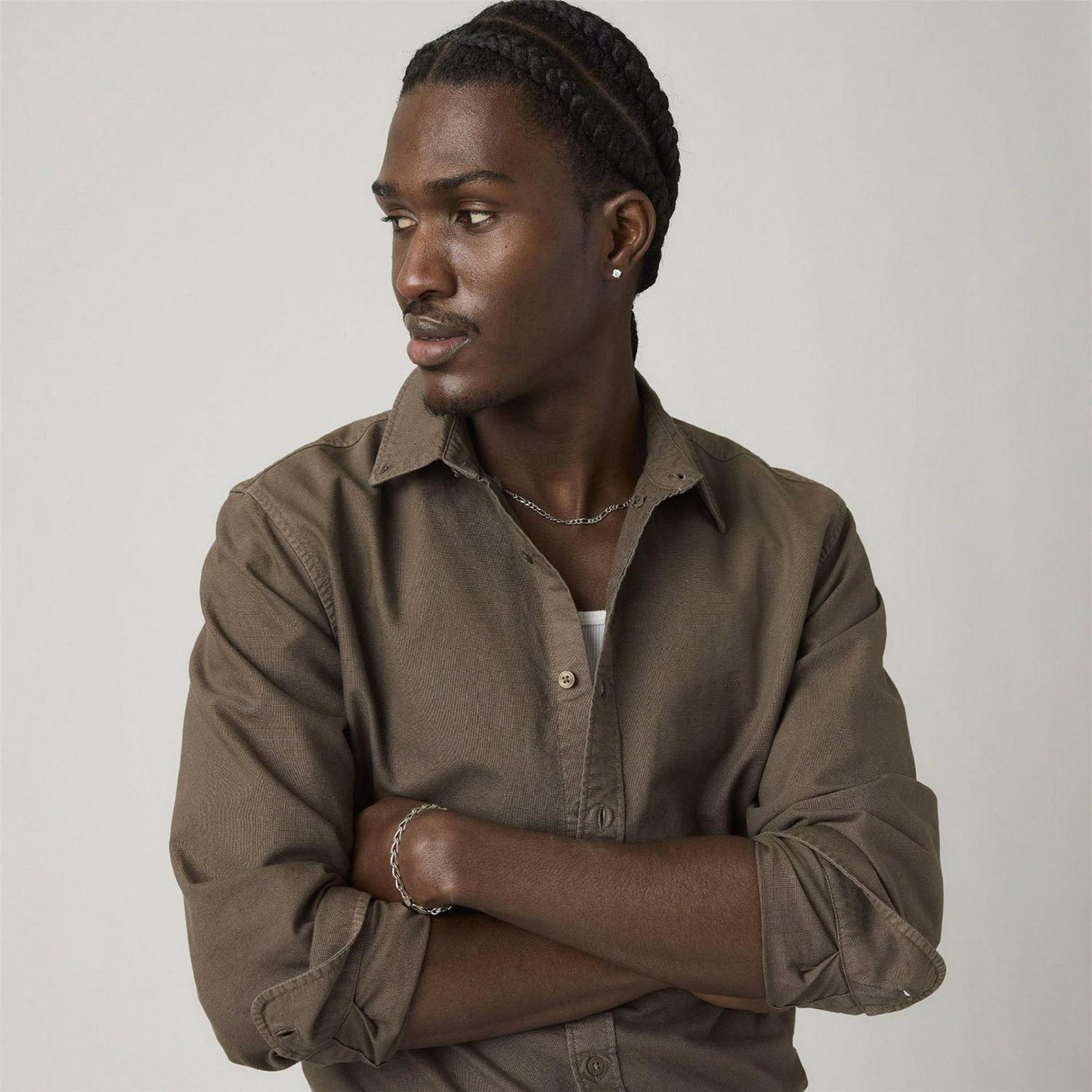 Khaki Green - Pack Shot - Levis Mens Plain Slim Shirt