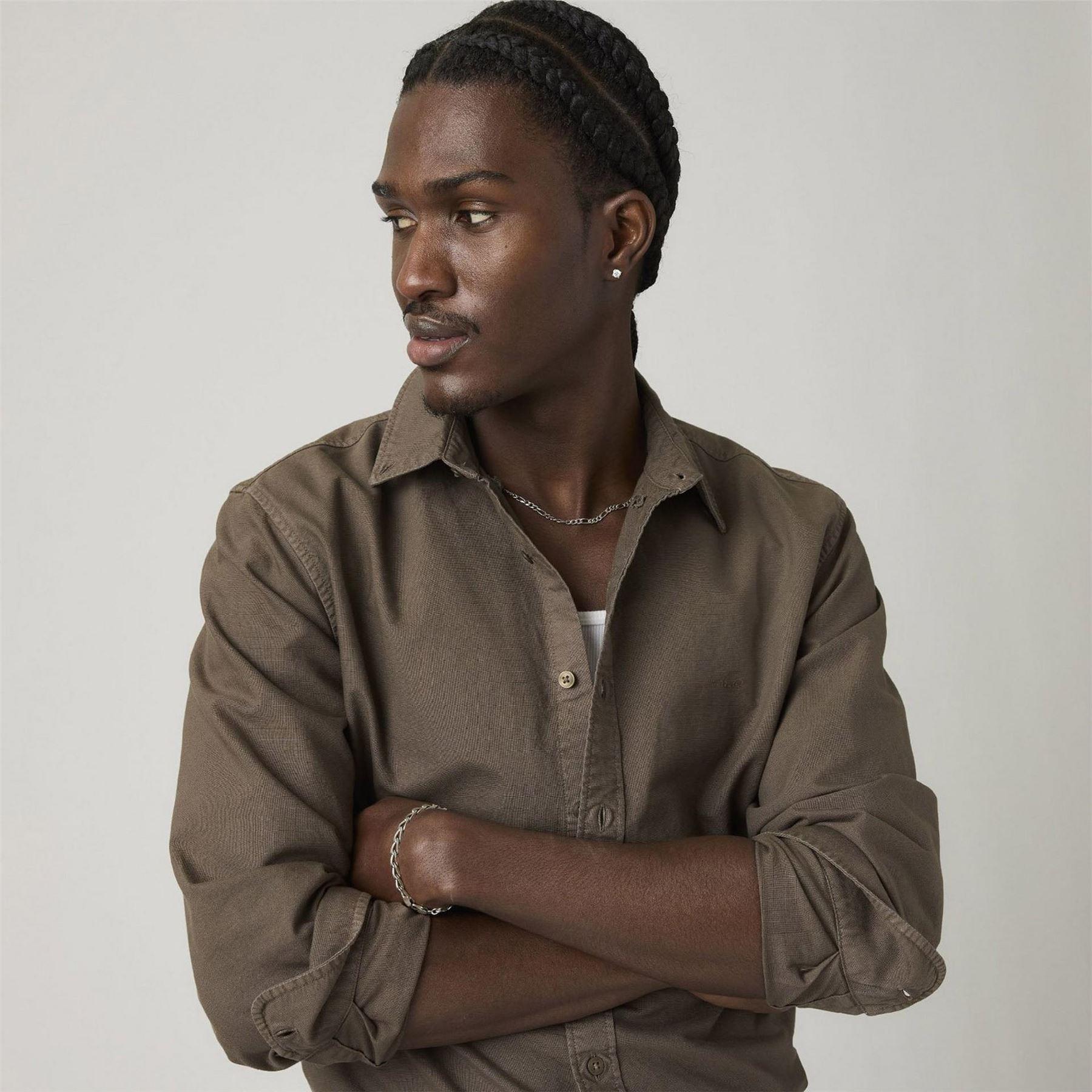 Khaki Green - Pack Shot - Levis Mens Plain Slim Shirt