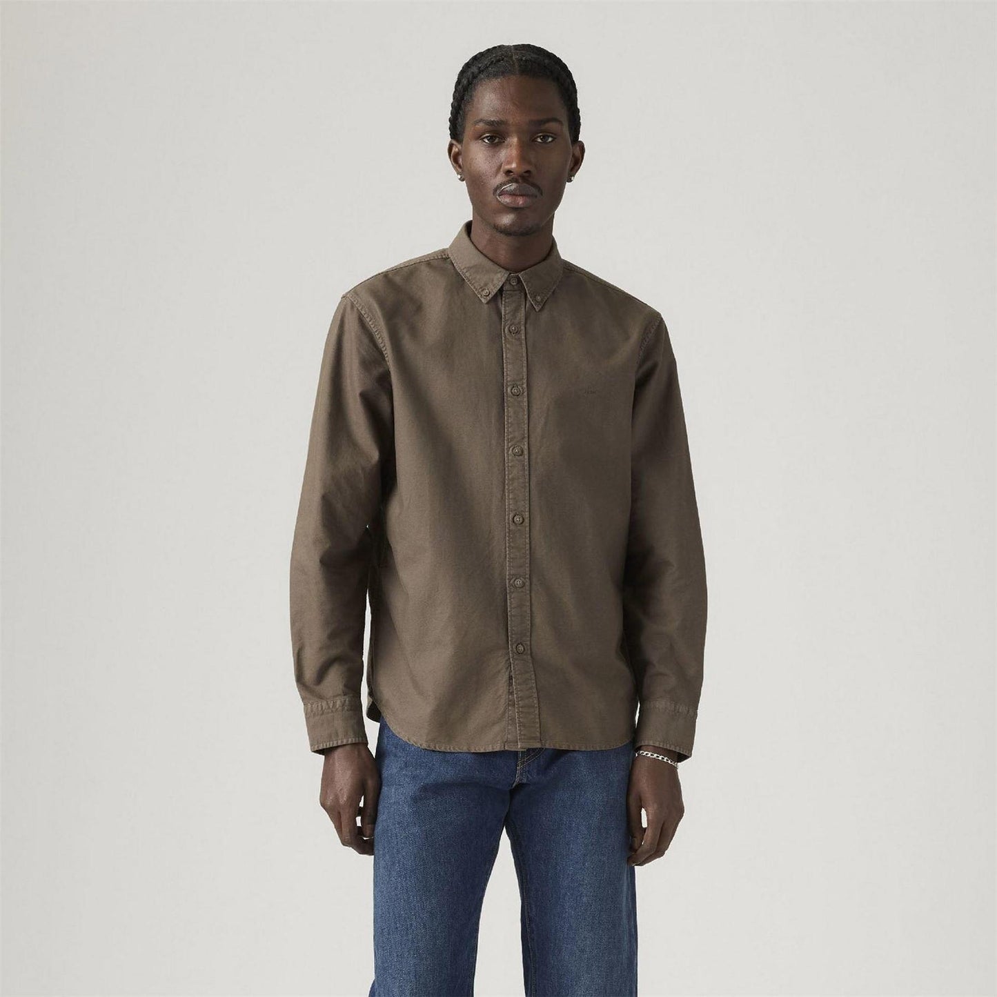 Khaki Green - Back - Levis Mens Plain Slim Shirt