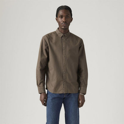 Khaki Green - Back - Levis Mens Plain Slim Shirt